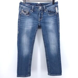 Vigoss Womens Chelsea Capri Jeans 27 Blue Rhinestone Embellished Y2K Denim